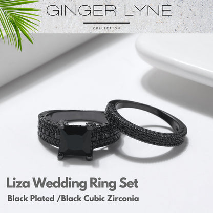 Liza Black Wedding Ring Set for Woman Cz Gothic  Engagement Ring Ginger Lyne Collection