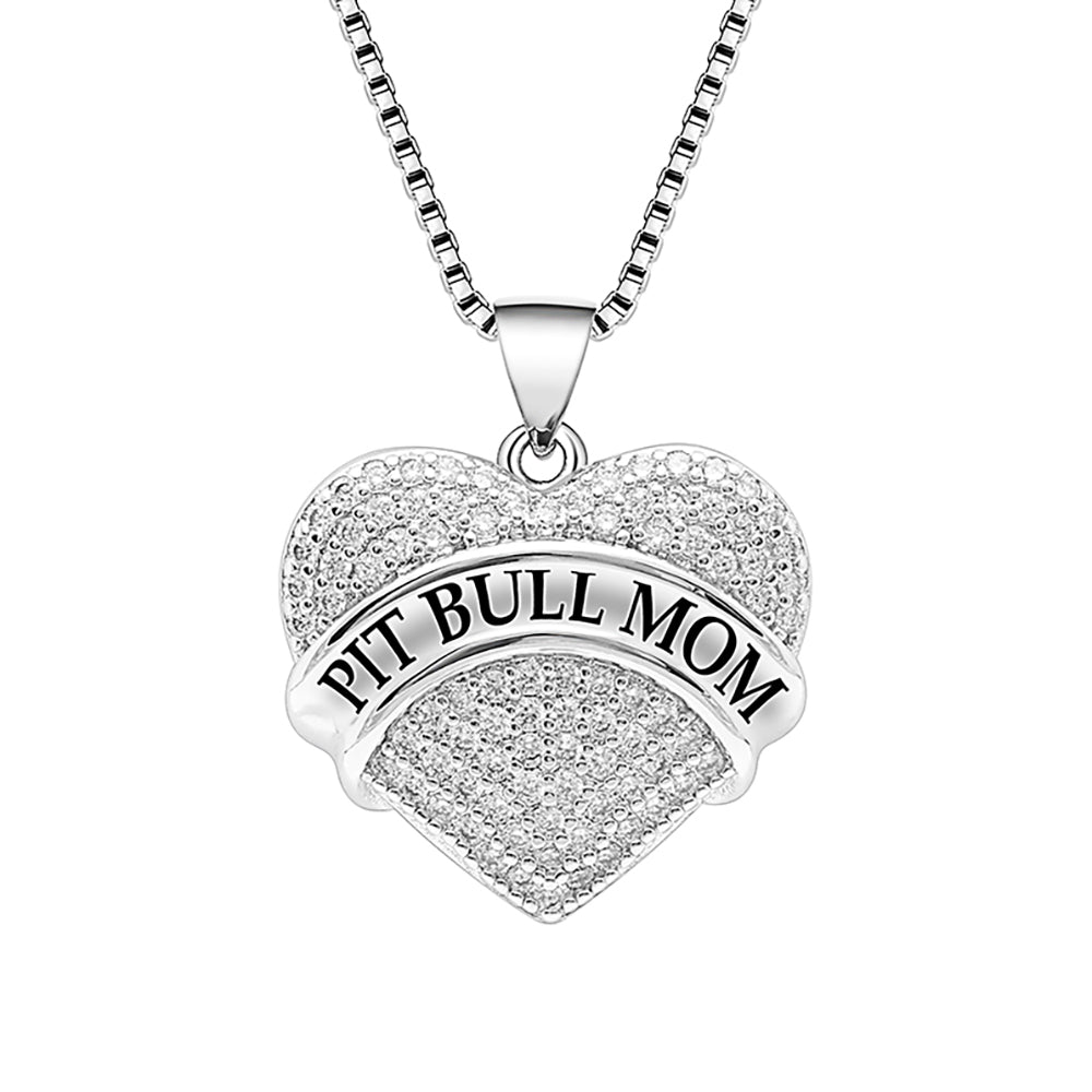 Pit Bull Mom Dog Heart Necklace or Earrings for Women Clear Cubic Zirconia by Ginger Lyne Collection - Necklace