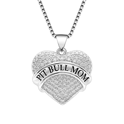 Pit Bull Mom Dog Heart Necklace or Earrings for Women Clear Cubic Zirconia by Ginger Lyne Collection - Necklace