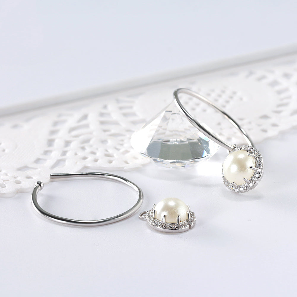 White Simulated Shell Pearl Drop Earrings for Women Sterling Silver Fish Hook Dangle Gift by Ginger Lyne - Pearl