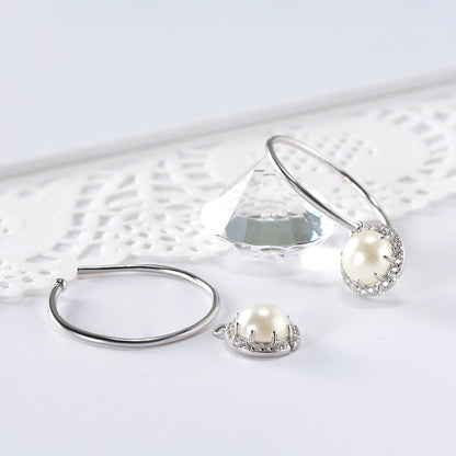 White Simulated Shell Pearl Drop Earrings for Women Sterling Silver Fish Hook Dangle Gift by Ginger Lyne - Pearl