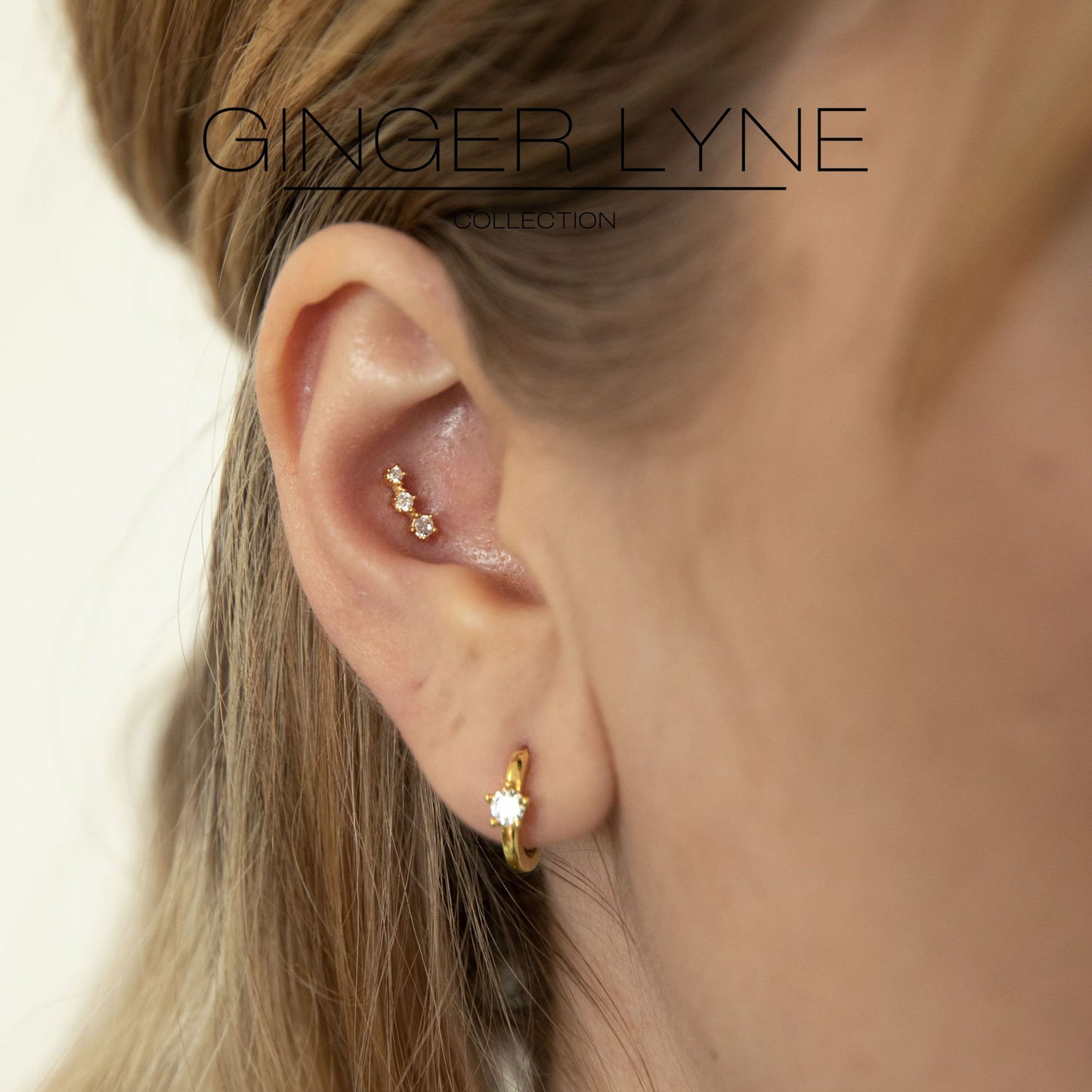 Graduated CZ Flat Back Earrings for Women Sterling Silver 18G 6mm Cartilage Helix Upper Lobe Body Piercing Ginger Lyne - Silver