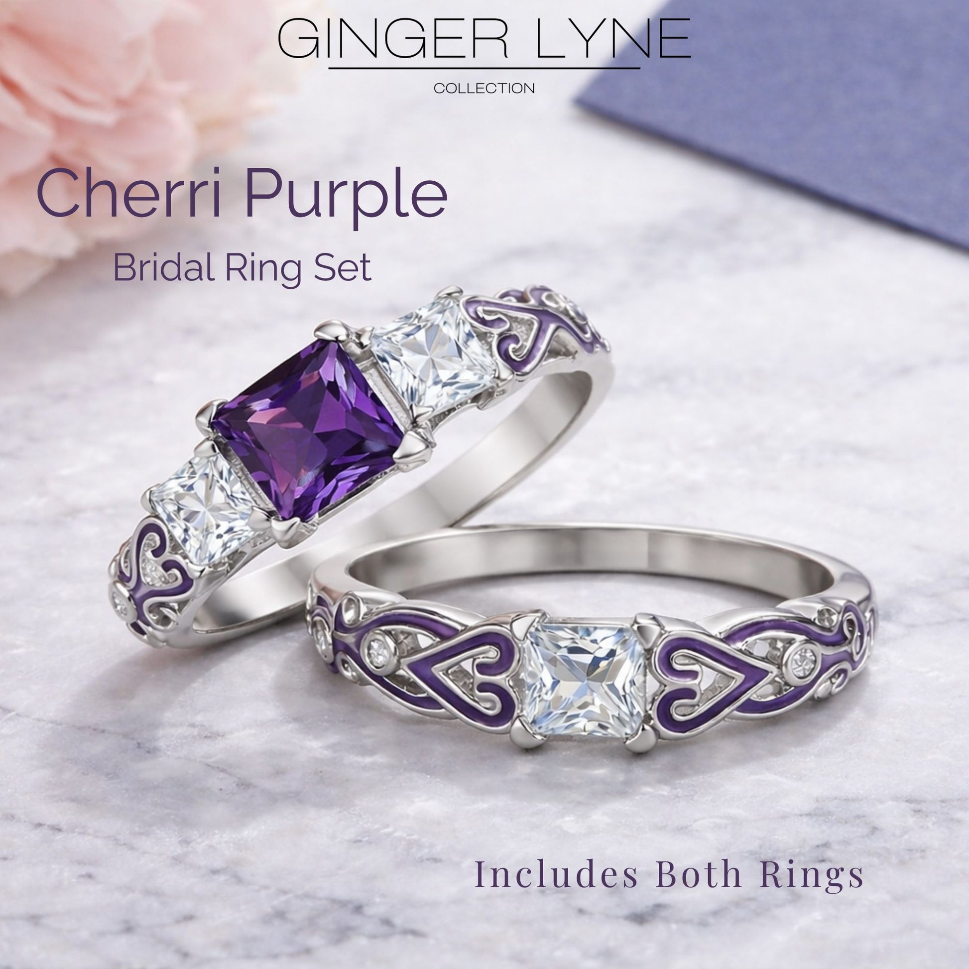 CherriPurpleWeddingRingSetforWomenCzPrincessEngagementRingMatchingBandGingerLyneCollection_Purple-2