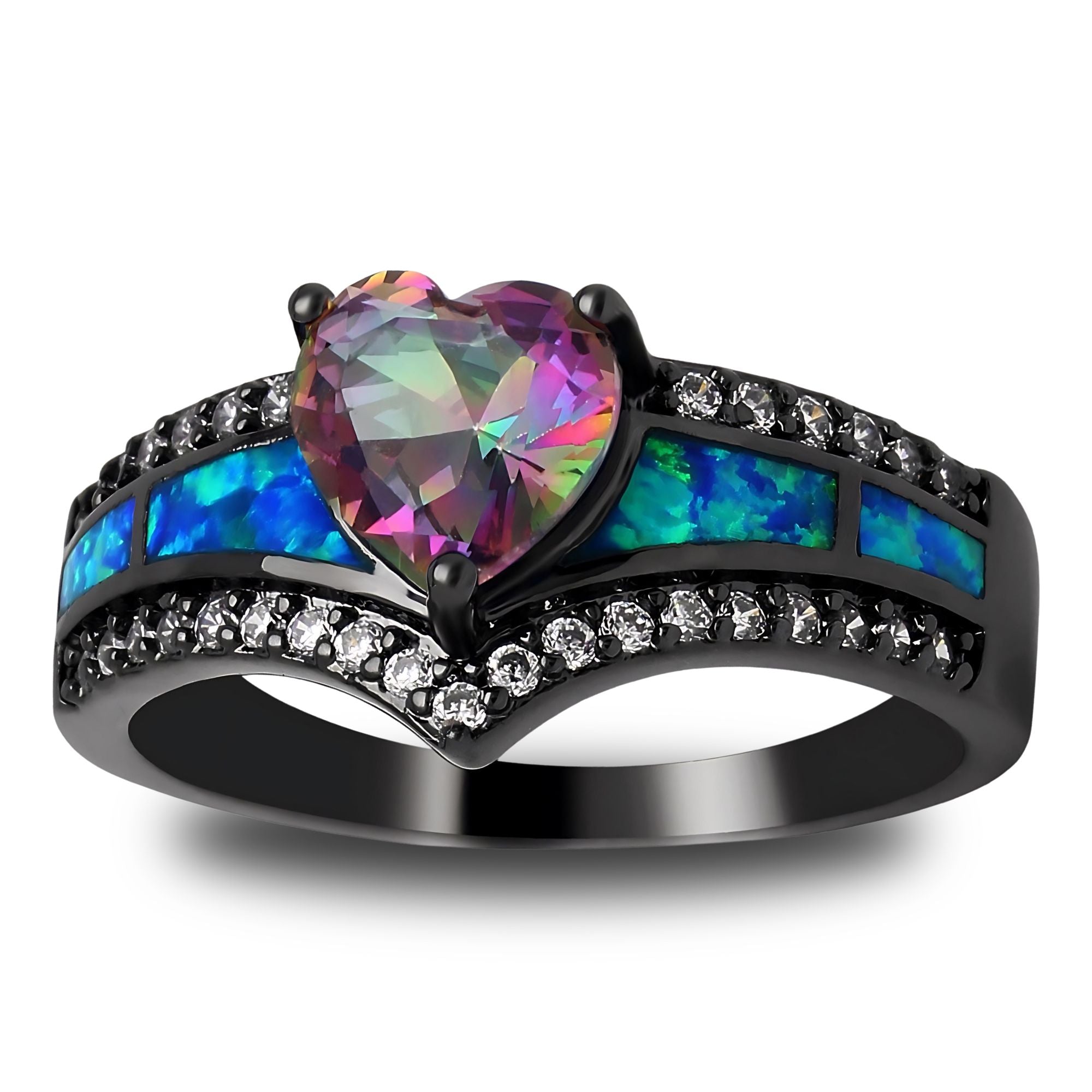 Black Engagement Ring for Women Mystic Topaz CZ Heart Promise Ring  Gift for Her Ginger Lyne - Purple Multi,6