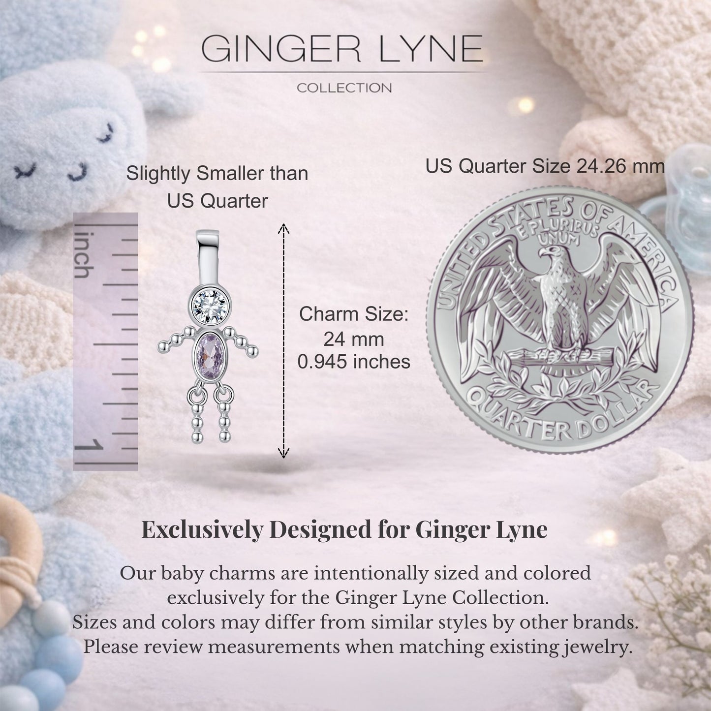 Baby Boy Birthstone Charm Children Pendants for Mom or Grandma Necklace by Ginger Lyne CZ Sterling Silver - Boy June