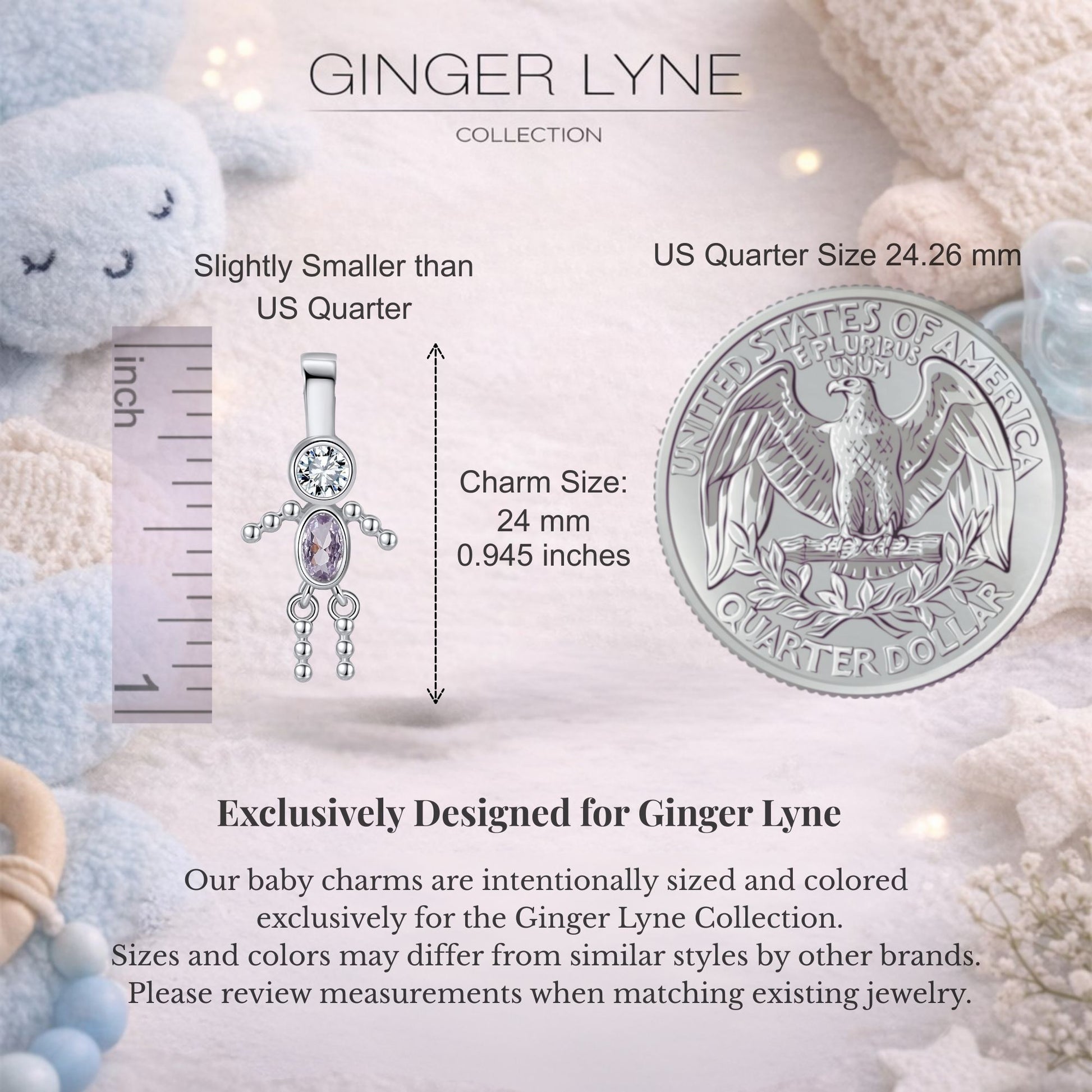 Baby Boy Birthstone Charm Children Pendants for Mom or Grandma Necklace by Ginger Lyne CZ Sterling Silver - Boy June
