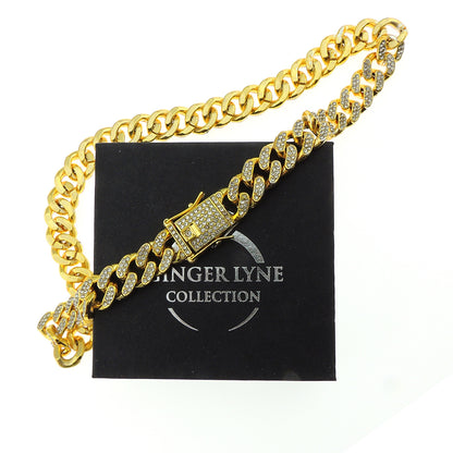 Gold Cuban Link Chain Necklace Iced Out Hip Hop Men Women Ginger Lyne Collection - 24 Inch Gold