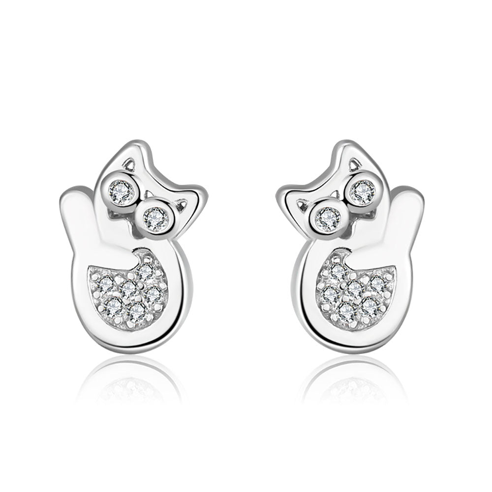 Cat Kitten Earrings for Women Sterling Silver Clear CZ Girls Ginger Lyne Collection