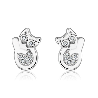 Cat Kitten Earrings for Women Sterling Silver Clear CZ Girls Ginger Lyne Collection