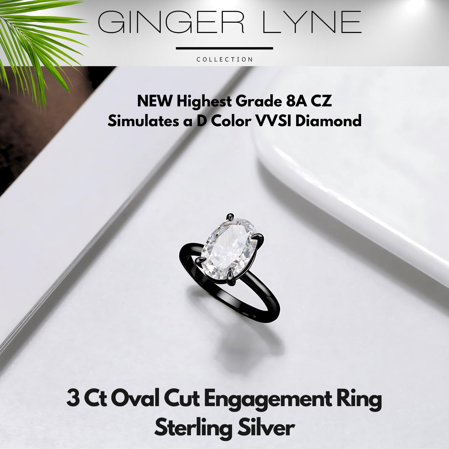 Solitaire 3 Ct Oval Engagement Ring for Women Sterling Silver CZ Ginger Lyne Collection