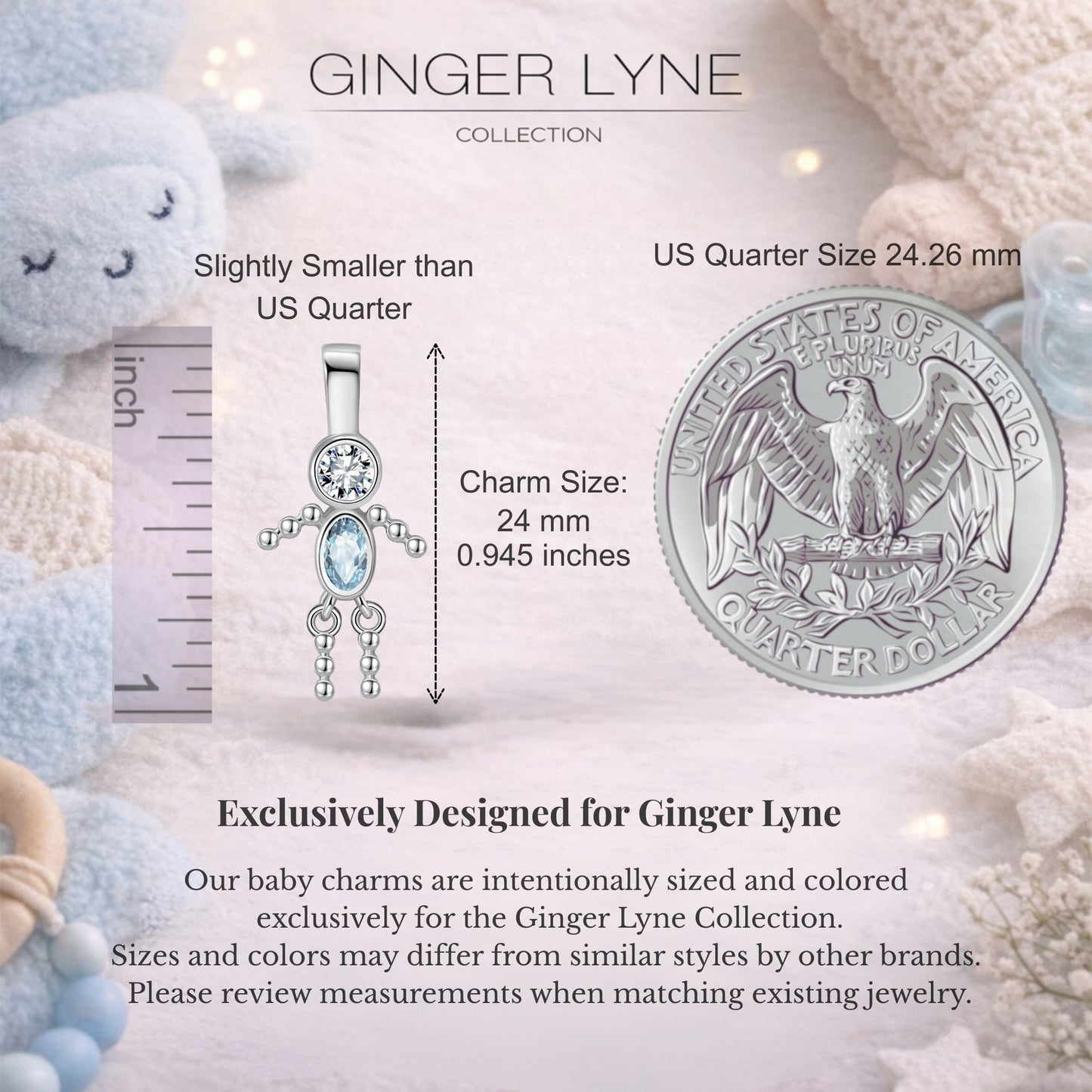 Baby Boy Birthstone Charm Children Pendants for Mom or Grandma Necklace by Ginger Lyne CZ Sterling Silver - Boy March