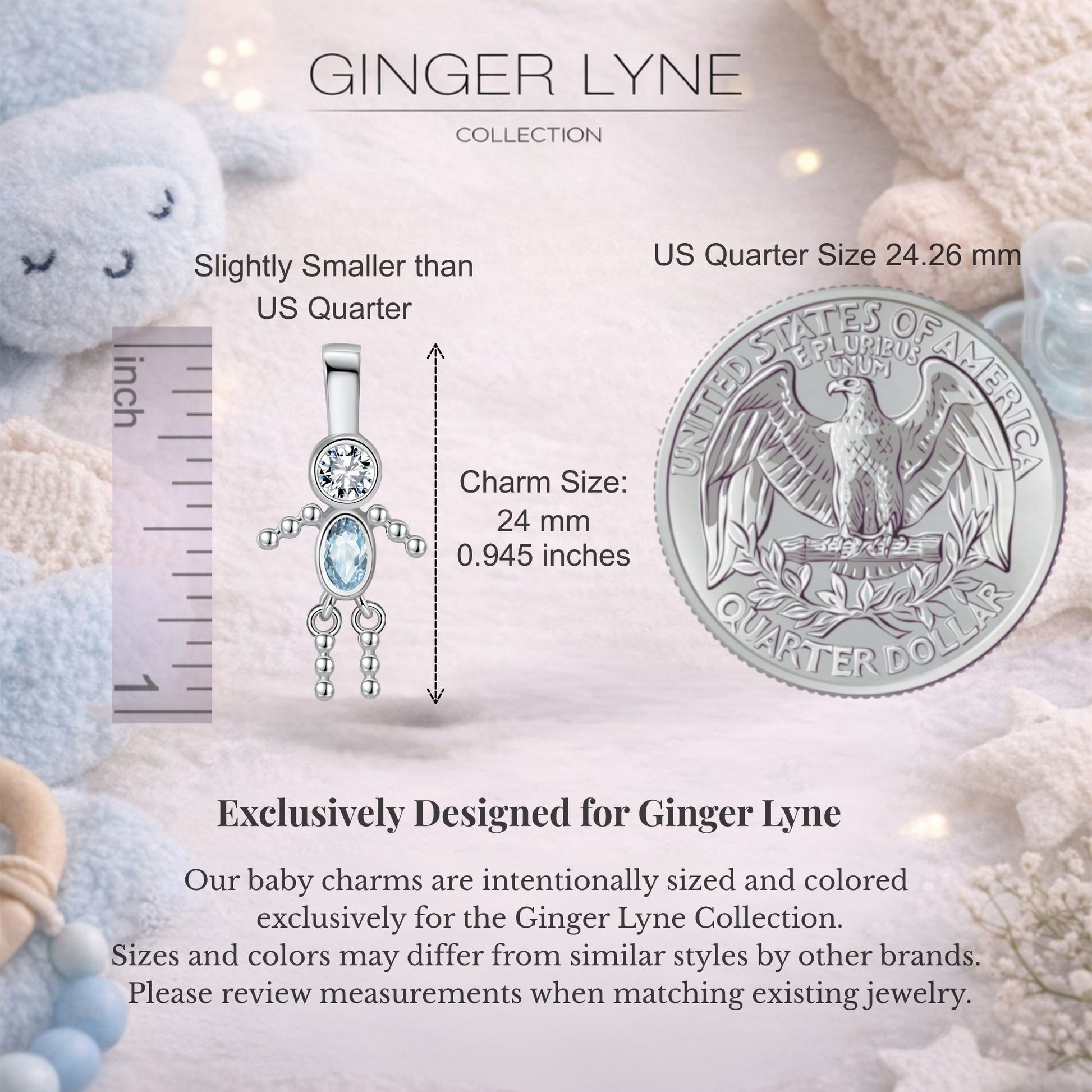 Baby Boy Birthstone Charm Children Pendants for Mom or Grandma Necklace by Ginger Lyne CZ Sterling Silver - Boy March