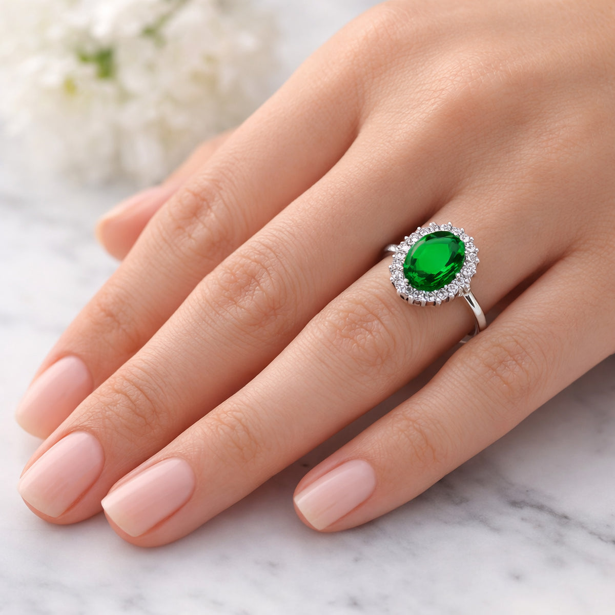 KateMayBirthstoneRingforWomenGreenSimulatedEmeraldHaloSterlingSilverSize5byGingerLyne_Green-3