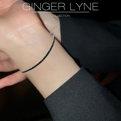 Paperclip Chain Half CZ Tennis Bracelet for Women Adjustable to 7.5" Sterling Silver Ginger Lyne Collection - Black