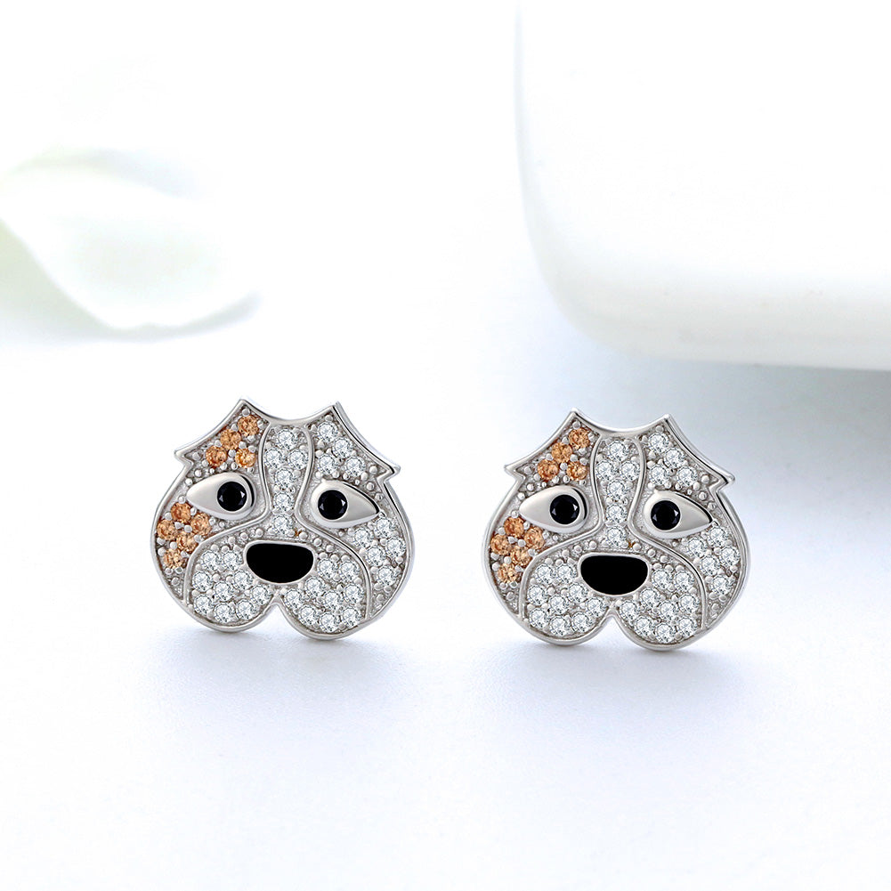 Pitbull Dog 3d Stud Earrings for Women Sterling Silver Cz Ginger Lyne Collection - 2D Earrings