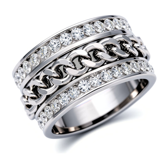 TwoRowCZEternityRingforWomenwithSpinnerStainlessSteel11MMWideBandGingerLyne_Silver-1