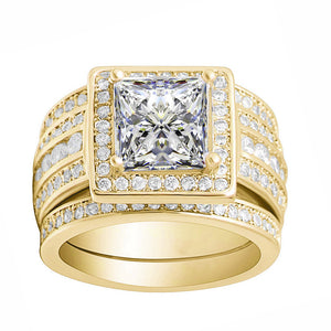 Beverly Halo Bridal Set Cz Engagement Ring Wedding Bands Ginger Lyne Collection - Gold,10