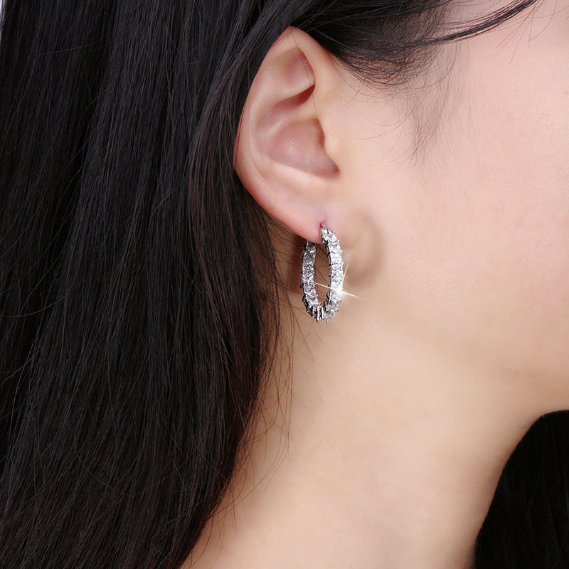 Hoop Earrings for Women Princess Cubic Zirconia White Gold Plated Ginger Lyne Collection - Silver