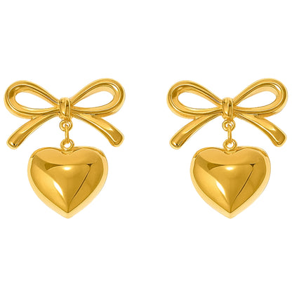 BowHeartDangleEarringsforWomen14ktGold-PlatedStainlessSteelbyGingerLyne_Gold-1