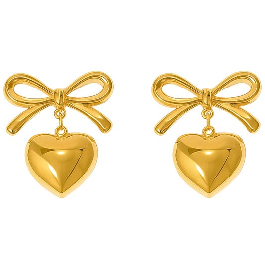 BowHeartDangleEarringsforWomen14ktGold-PlatedStainlessSteelbyGingerLyne_Gold-1
