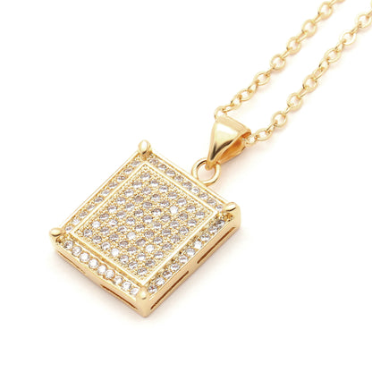 Angelica Pave Pendant Necklace for Women by the Ginger Lyne Collection - 14KT Yellow Gold Plated Cubic Zirconia- Elegant Square Statement Piece Fashion Jewlelry - Gold