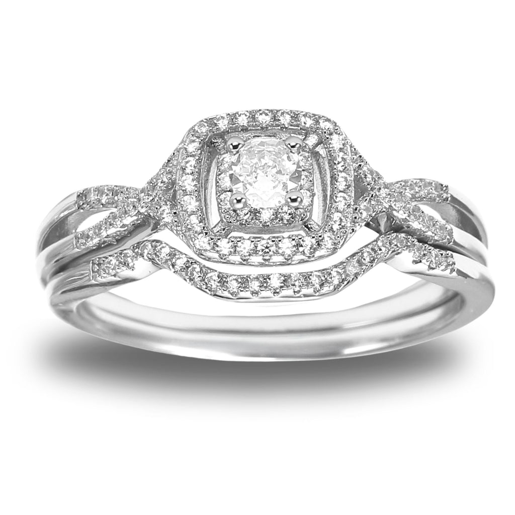 Black Wedding Ring Set for Women CZ Halo Black Sterling Slver Engagement Ring Ginger Lyne Collection - Black/Black,10