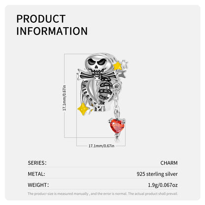 Skeleton Charm for Women Gothic European Bead for Bracelet CZ Sterling Silver Ginger Lyne Collection