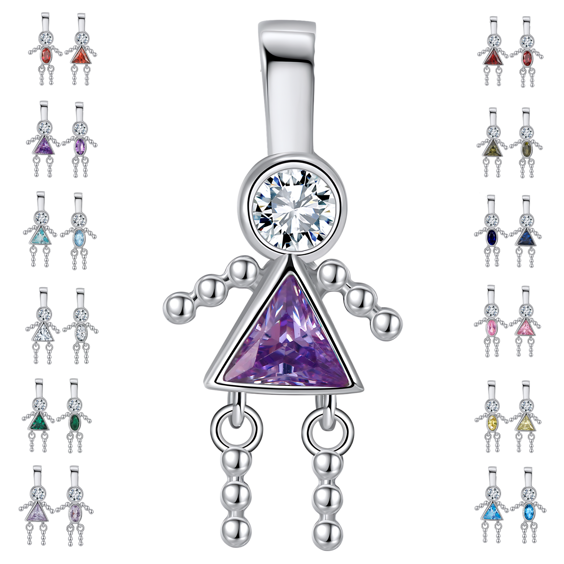 Baby Birthstone Pendant Charm by Ginger Lyne, Girl February Purple Cubic Zirconia Sterling Silver - Girl February