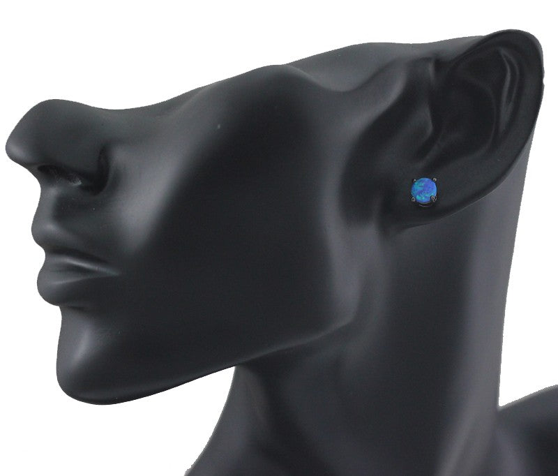 Blue Created Fire Opal Stud Earrings Black Plated for Women by Ginger Lyne Collection - Black/Blue