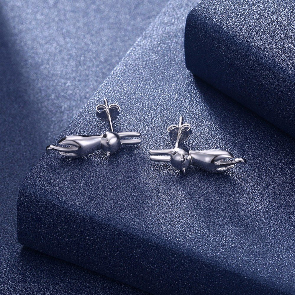 Hanging Cat Kitty Stud Earrings for Women Sterling Silver Ginger Lyne Collection - Silver