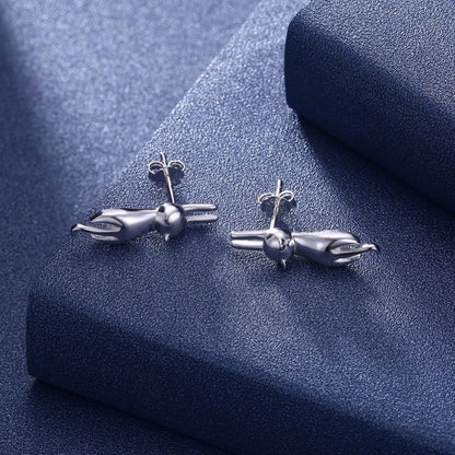 Hanging Cat Kitty Stud Earrings for Women Sterling Silver Ginger Lyne Collection - Silver