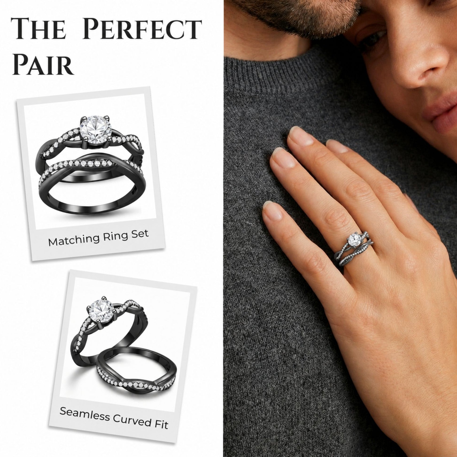 QueenaBlackWeddingRingSetAnniversaryBandEngagementRingforWomenSterlingSterlingCzGingerLyneCollection_RhodiumBlack-Clear-6