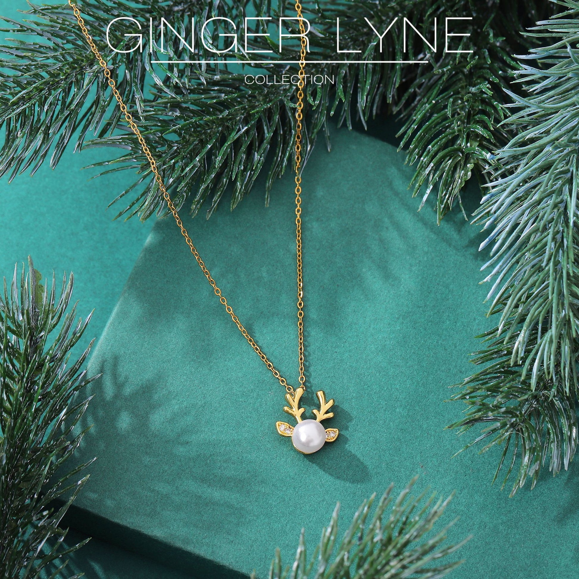 ReindeerNecklaceforWomenbyGingerLyneGoldPlatedSimulatedPearlChristmasJewelry_Gold-2