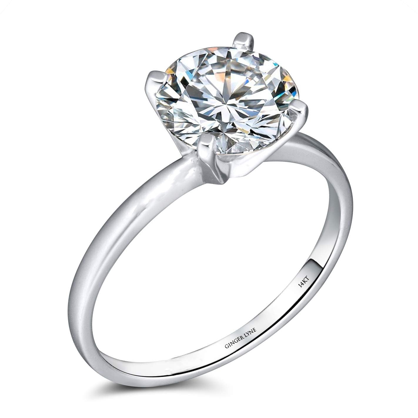 Amore Engagement Ring Women 2 Ct Moissanite 14K Gold Solitaire Ginger Lyne Collection - 2 CT,9
