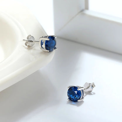September Birthstone Stud Earrings for Women Blue Cubic Zirconia 6mm Sterling Silver Studs by Ginger Lyne - September