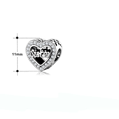 Sister Heart Charm Clear Cubic Zirconia Sterling Silver Womens Ginger Lyne Collection