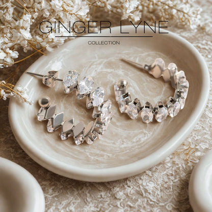 Marquise Hoop Earrings for Women CZ Gold over Silver Stainless Steel Ginger Lyne Collection - Silver