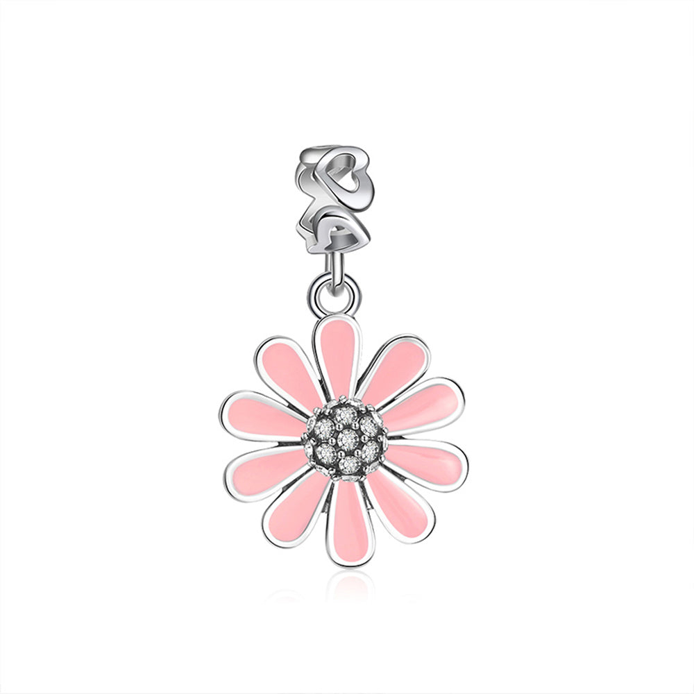 DaisyFlowerCharmEuropeanBeadCZSterlingSilverPinkGingerLyneCollection_Pink-1