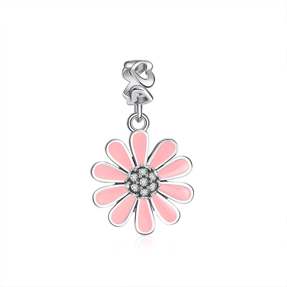 Daisy Flower Charm European Bead CZ Sterling Silver Pink Ginger Lyne Collection