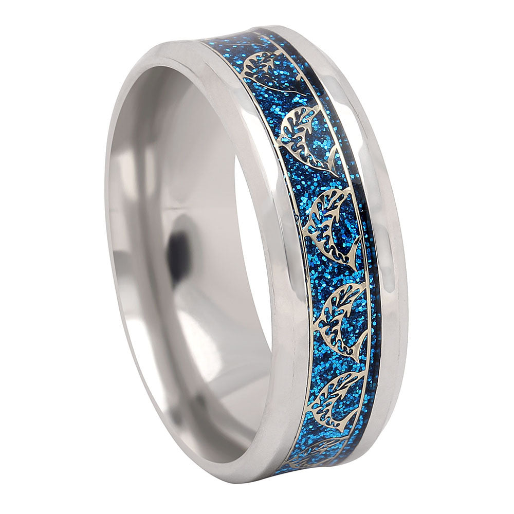 DolphinsStainlessSteelComfortFitWeddingBandRingforMenWomenGingerLyneCollection_Silver-1