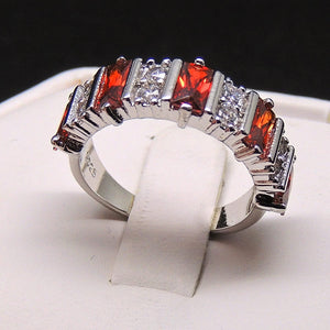 Candice Anniversary Ring White Gold Plated Red Cubic Zirconia Ginger Lyne Collection Size 6