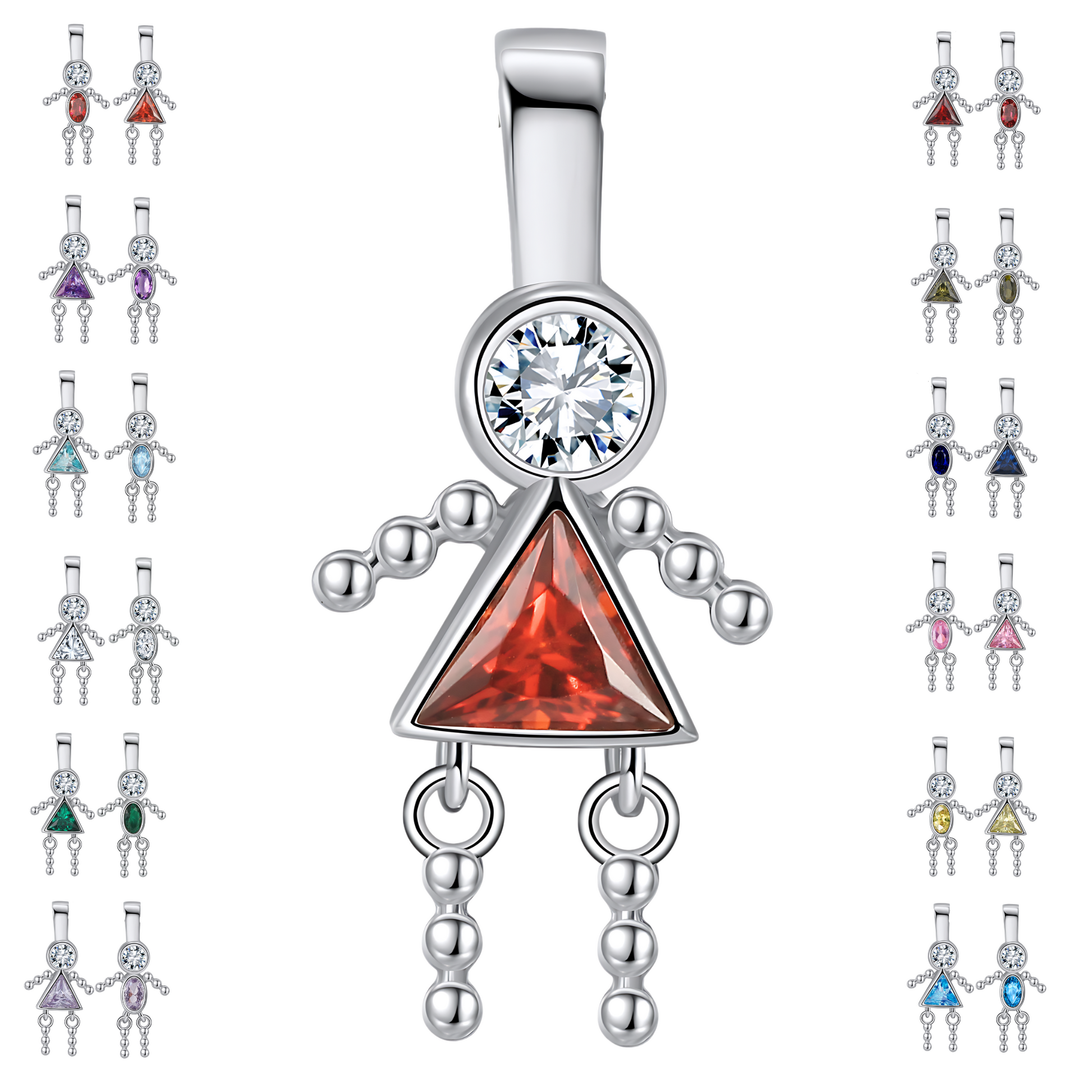 Baby Birthstone Pendant Charm by Ginger Lyne, Girl January Garnet Red Cubic Zirconia Sterling Silver - Girl January