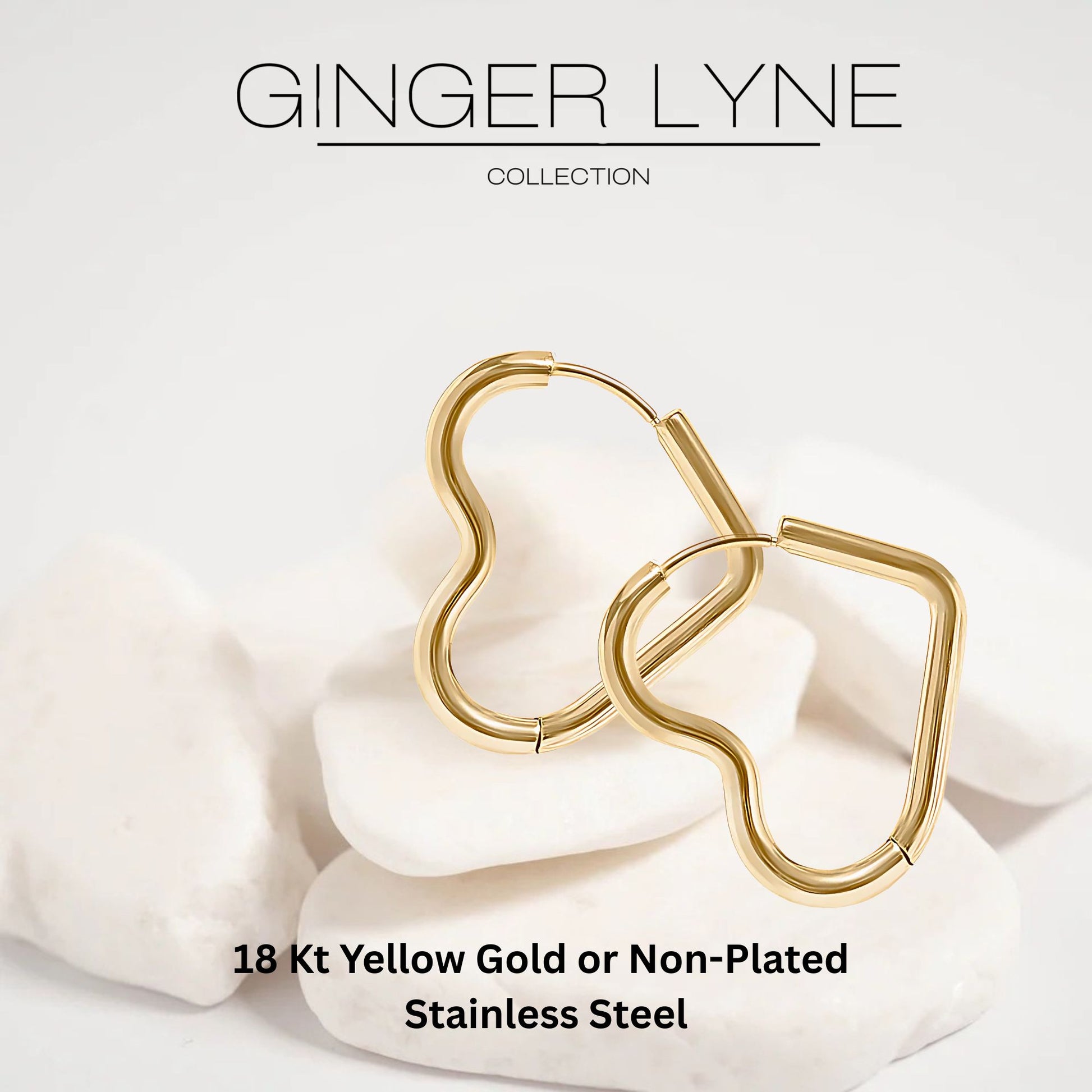 Heart Hoop Earrings for Women by Ginger Lyne Gold Stainless Steel Lightweight Classic Everyday Style - Gold
