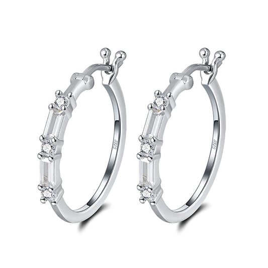 Hoop Earrings for Women Cz Baguette Cut Round  Sterling Silver Ginger Lyne Collection