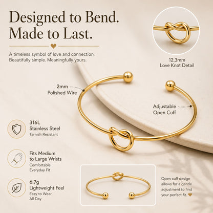 Love Knot Bracelet for Women or Men by Ginger Lyne Bridal Party Gifts Large Adjustable Bangle - Gold