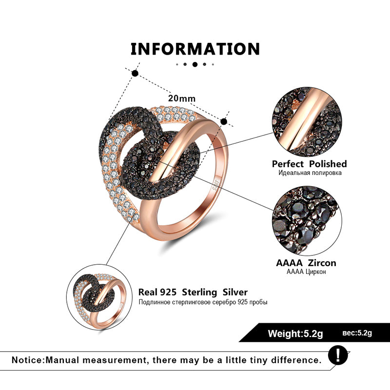 Interlinking  Statement Ring for Women Rose Gold Sterling Silver Black CZ Ginger Lyne Collection