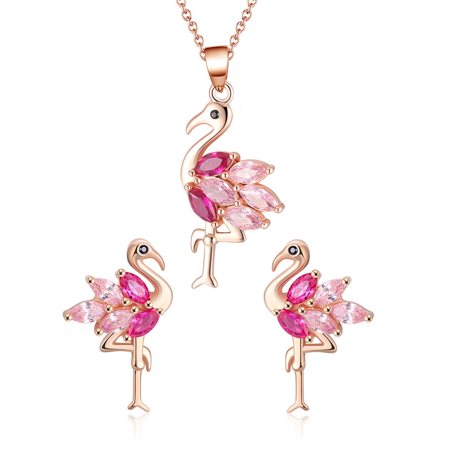 Pink Flamingo Necklace and Earrings Set for Women Cz Rose Sterling Silver Ginger Lyne Collection - Set