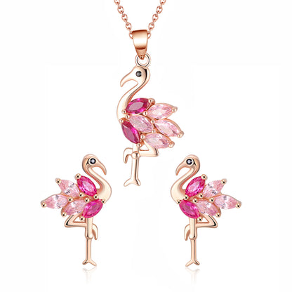 Pink Flamingo Necklace and Earrings Set for Women Cz Rose Sterling Silver Ginger Lyne Collection - Set