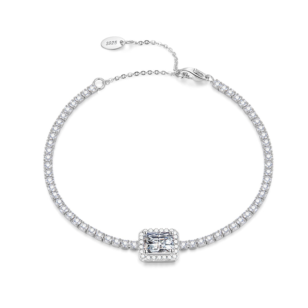 Halo Tennis Chain Bracelet for Women Adjustable Sterling Silver Clear CZ Ginger Lyne Collection - Clear