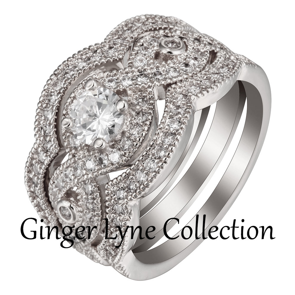 Rosey Bridal Set 3pc Cubic Zirconia Ring Band Womens Ginger Lyne Collection